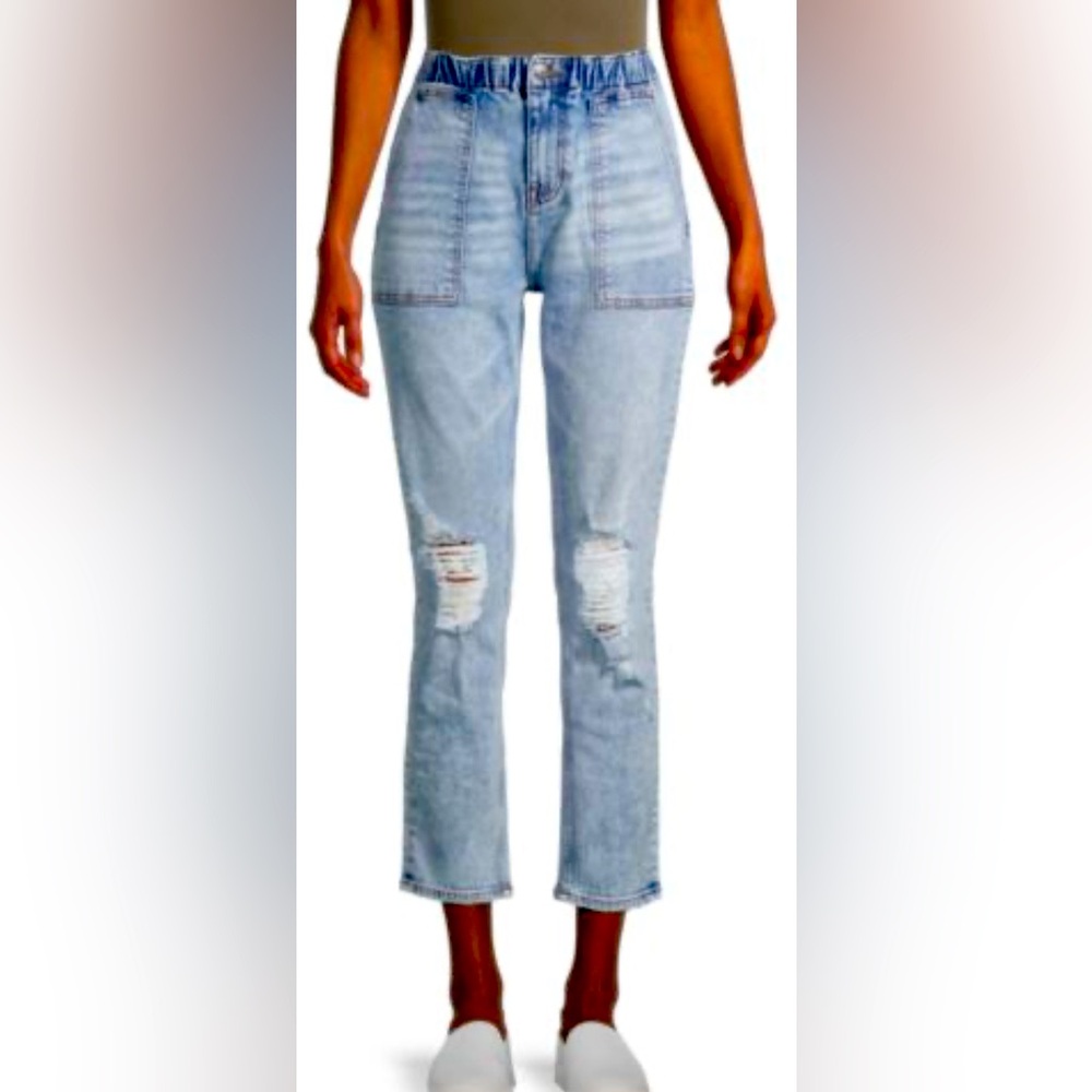 DRIFTWOOD Blue Straight Leg Jeans with Distressed Details